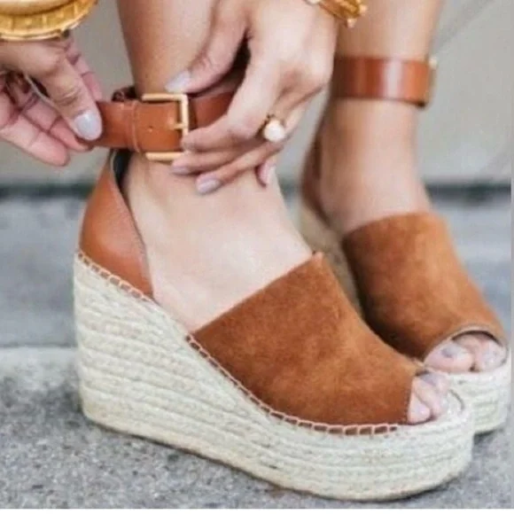 Women’s MARC FISHER LTD Alida Espadrille tan wedge sandals- Size 7.5 - Picture 3 of 8